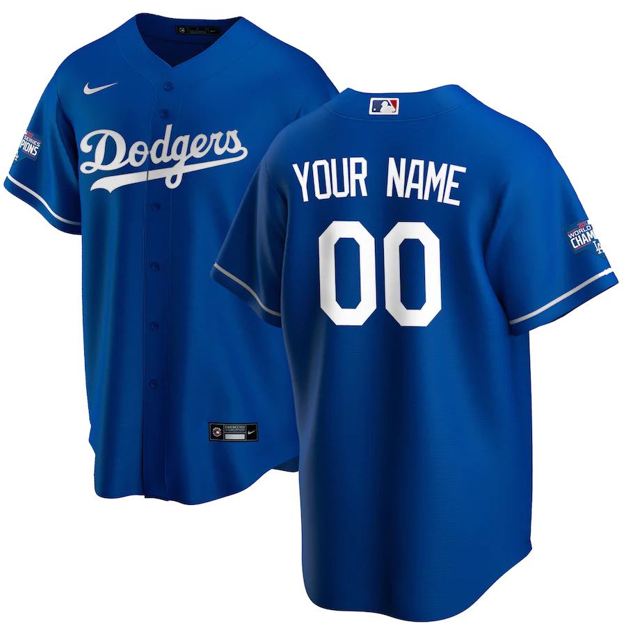 Mens Los Angeles Dodgers Nike Royal 2020 World Series Champions Alternate Replica Custom MLB Jerseys